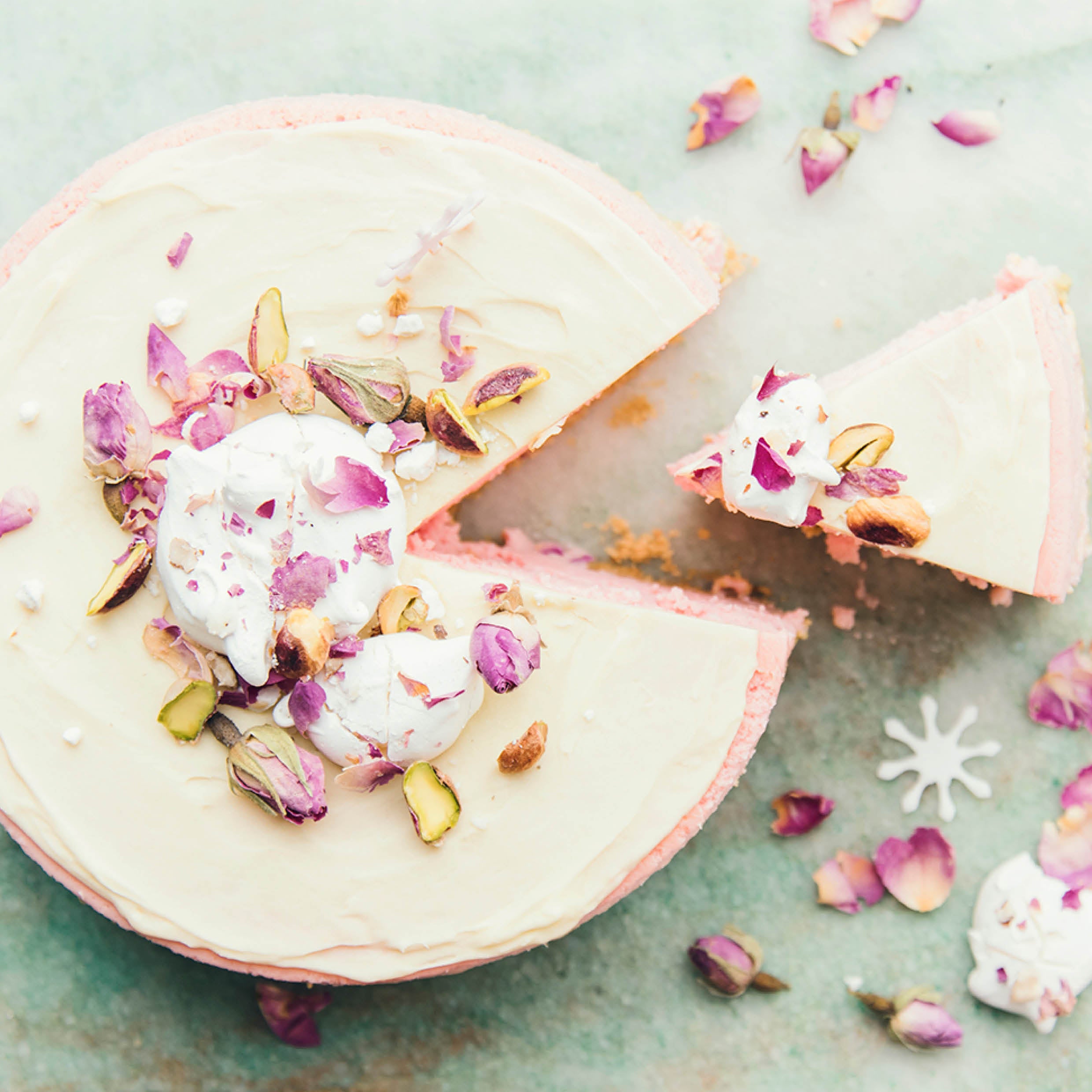 Rose Pistachio Baked Cheesecake
