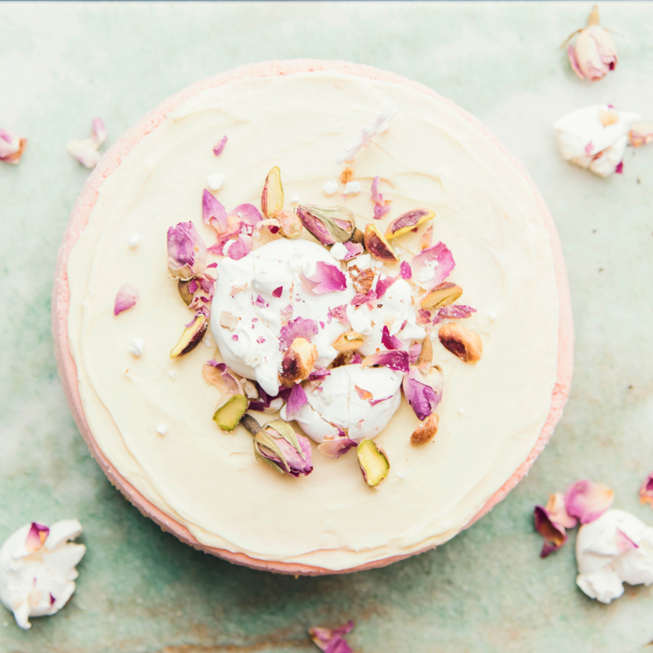Rose Pistachio Baked Cheesecake