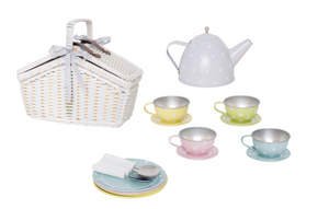 
            
                Load image into Gallery viewer, Picnic basket tin tea set pastel
            
        
